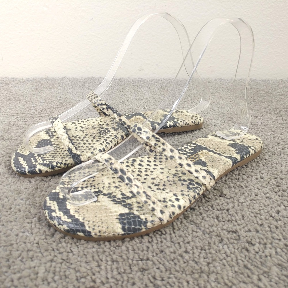 Tkees Gemma Sandals Womens Size 5 Snake Print Leather Flat Double Strap Beige